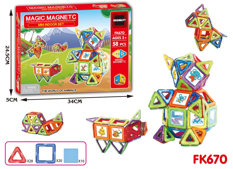 Magnetic Tiles Building Set (58 pcs) Color Box wholesale from Qili Toys