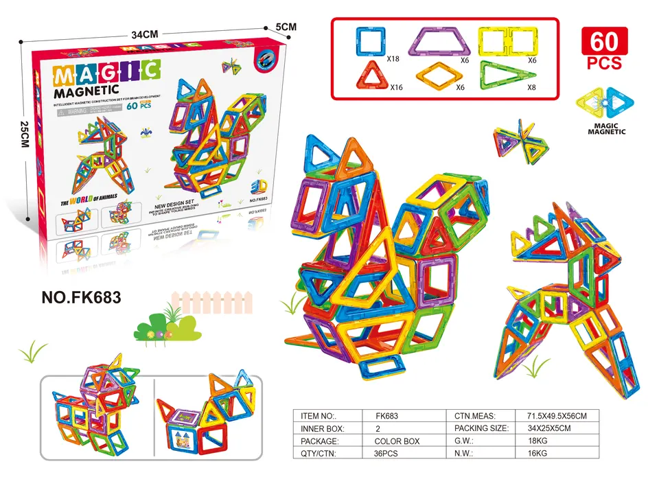 Magnetic Tiles Building Set (60 pcs) Color Box wholesale from Qili Toys