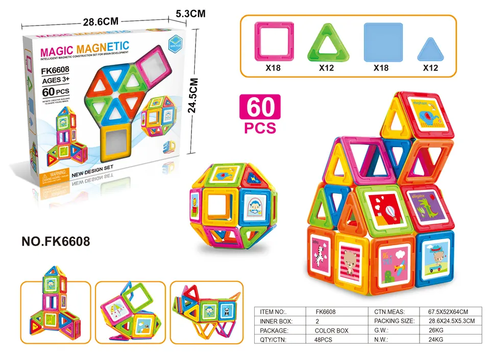Magnetic Tiles Building Set (60 pcs) Color Box wholesale from Qili Toys