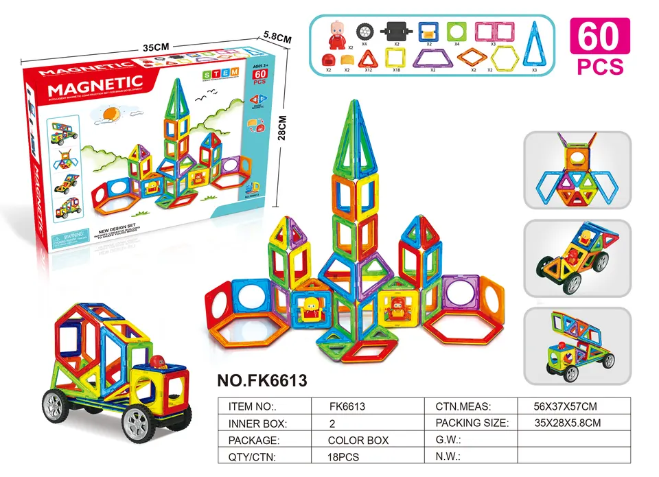 Magnetic Tiles Building Set (60 pcs) Color Box wholesale from Qili Toys