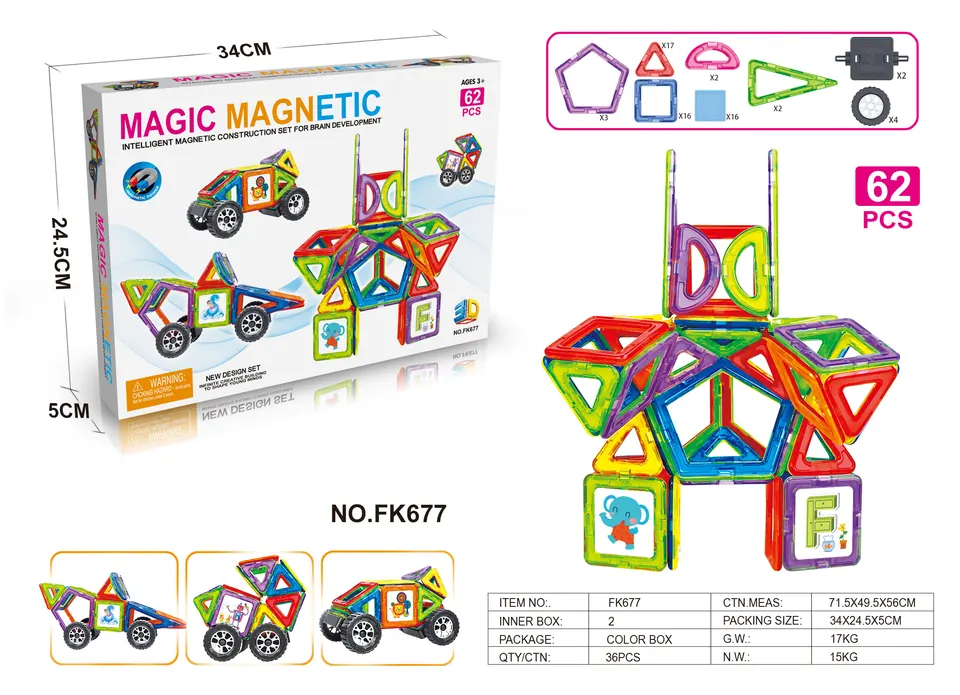 Magnetic Tiles Building Set (62 pcs) Color Box wholesale from Qili Toys