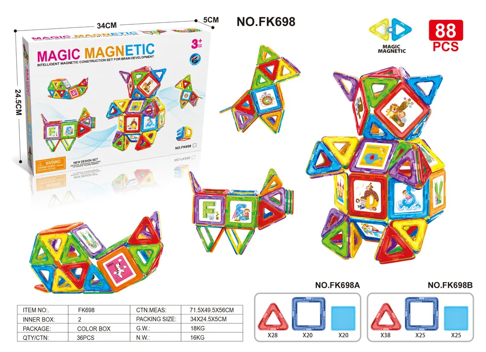 Magnetic Tiles Building Set (68 pcs) Color Box wholesale from Qili Toys