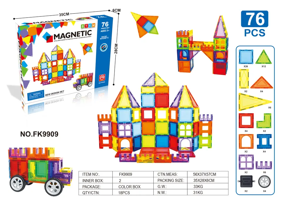 Magnetic Tiles Building Set (76 pcs) Color Box wholesale from Qili Toys