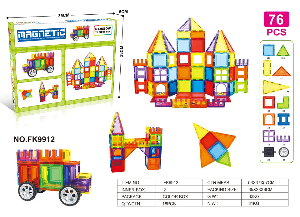 Magnetic Tiles Building Set (76 pcs) Color Box wholesale from Qili Toys