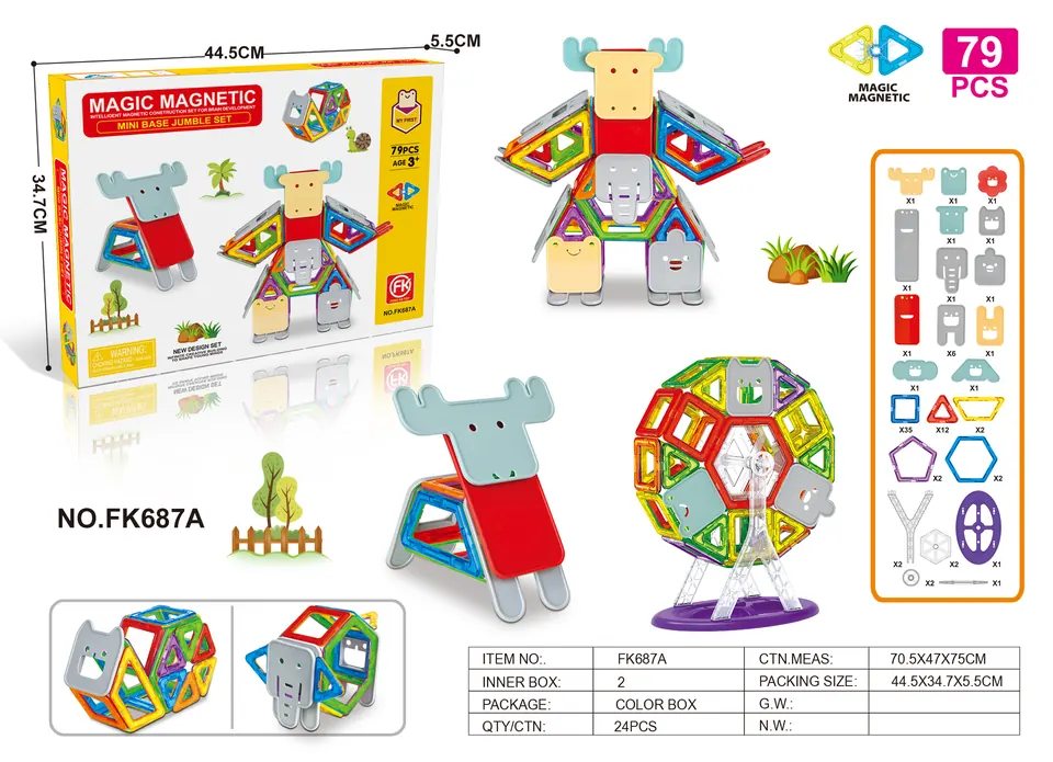 Magnetic Tiles Building Set (79 pcs) Color Box wholesale from Qili Toys
