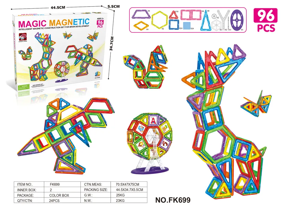 Magnetic Tiles Building Set (96 pcs) Color Box wholesale from Qili Toys