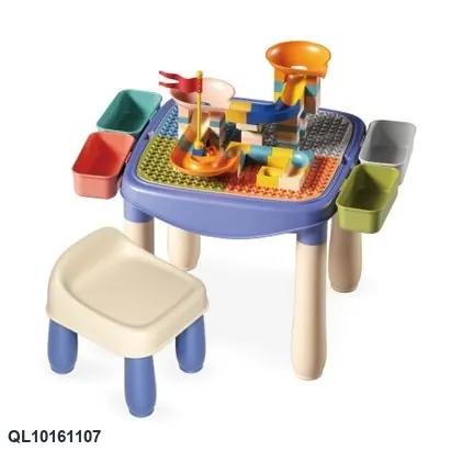 Medium-Sized Building Block Table/Study Table, Blue + Chair + 86-Piece Sliding Block Set Color Box wholesale from Qili Toys
