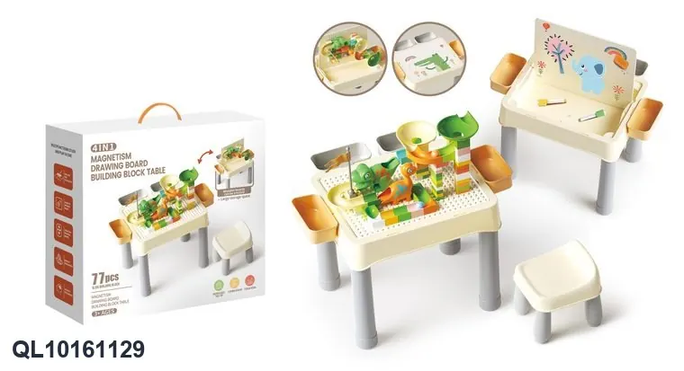 Medium-Sized Building Block Table/Study Table (1 table + 1 chair + bonus: 76 animal-shaped building blocks + 2 drawing pencils) Color Box wholesale from Qili Toys