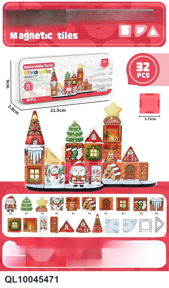Mini Magnetic Sheet Christmas Theme 32PCS Tin Box wholesale from Qili Toys