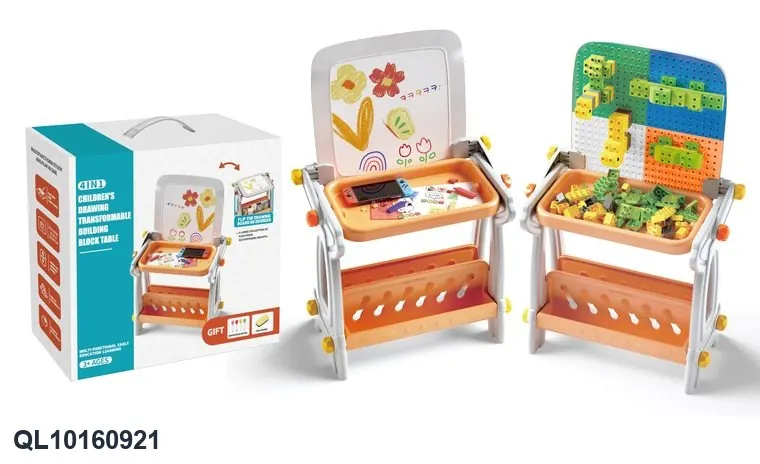 Multi-Functional Drawing Board And Building Block Table For Children + 56 Animal-Shaped Building Blocks Color Box wholesale from Qili Toys