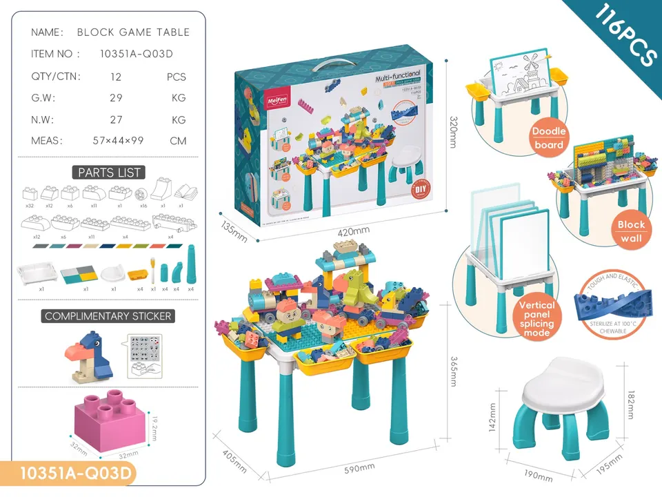Multifunctional Building Block Game Table-DIY Soft Rubber Large Particle Train Series 116Pcs Portable Box wholesale from Qili Toys