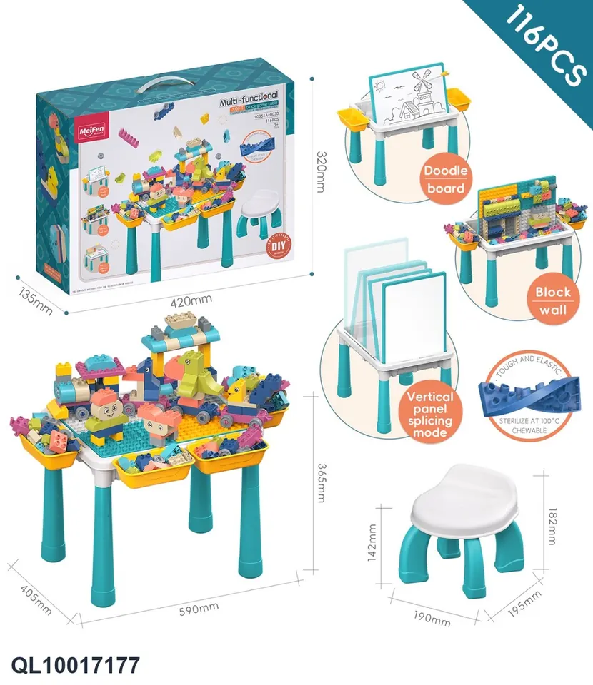 Multifunctional Building Block Game Table-DIY Soft Rubber Large Particle Train Series 116Pcs Portable Box wholesale from Qili Toys