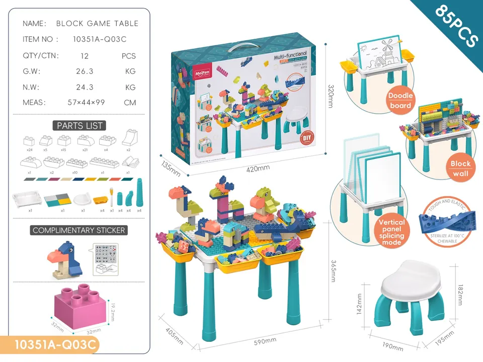 Multifunctional Building Block Play Table - DIY Soft Large Particle Animal Series (85 pcs) Portable Box wholesale from Qili Toys