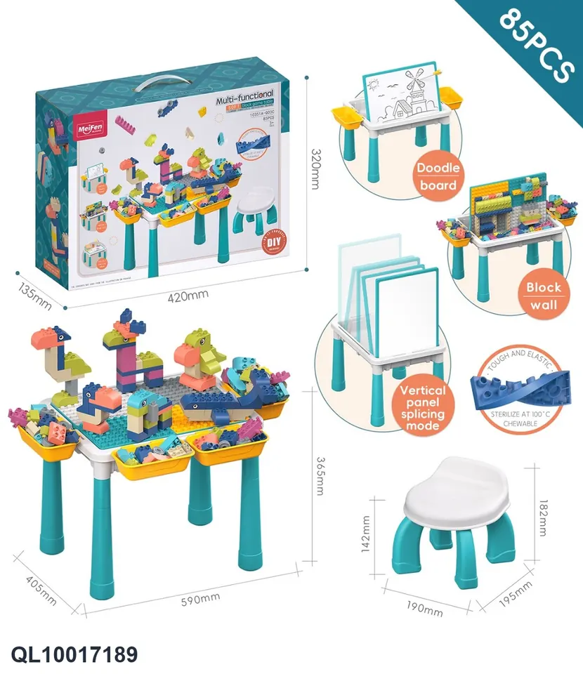 Multifunctional Building Block Play Table - DIY Soft Large Particle Animal Series (85 pcs) Portable Box wholesale from Qili Toys