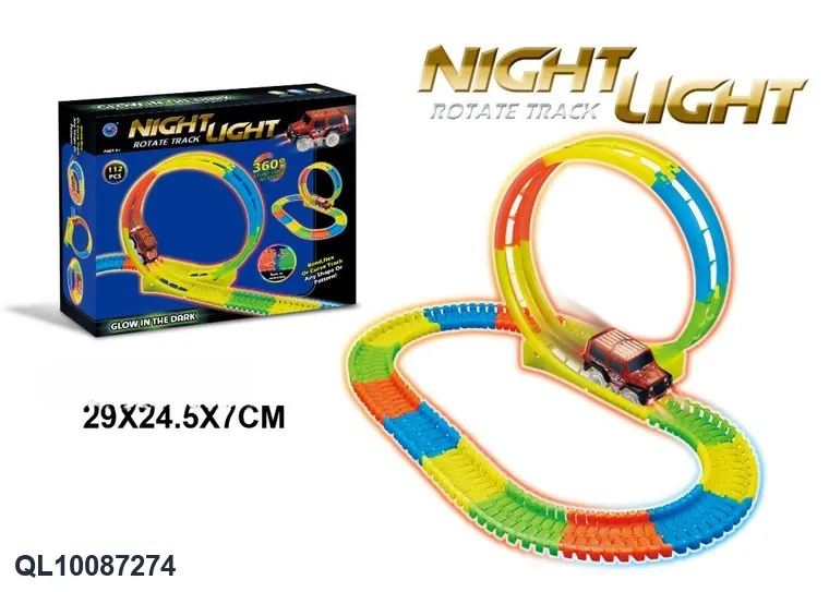 Night-Vision Track Car (360-degree rotation, 112 pieces, requires 2 aaa batteries - batteries not included) Color Box wholesale from Qili Toys