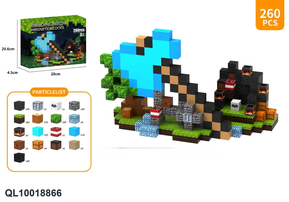 Pixel Sandbox Magnetic Block Building Blocks-Axe 260PCS Color Box wholesale from Qili Toys