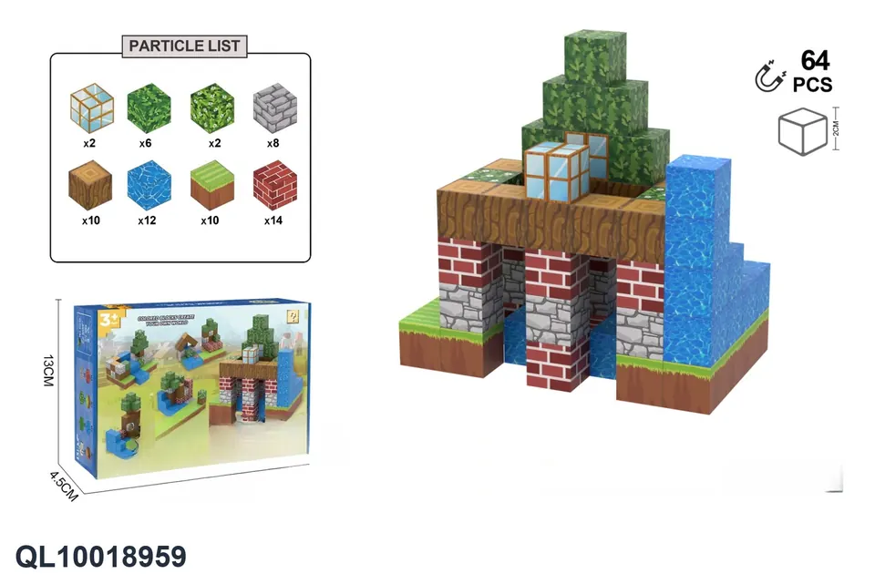 Pixel Sandbox Magnetic Block Building Blocks-Red Wall Xiaozhu 64PCS Color Box wholesale from Qili Toys