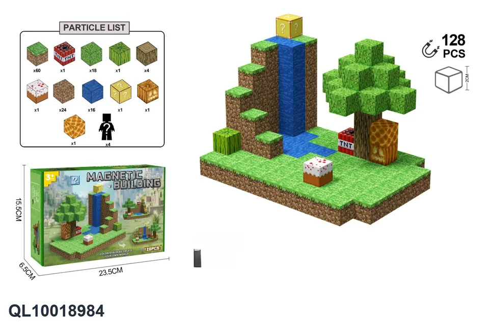 Pixel Sandbox Magnetic Block Building Blocks-Waterfall 128PCS Color Box wholesale from Qili Toys