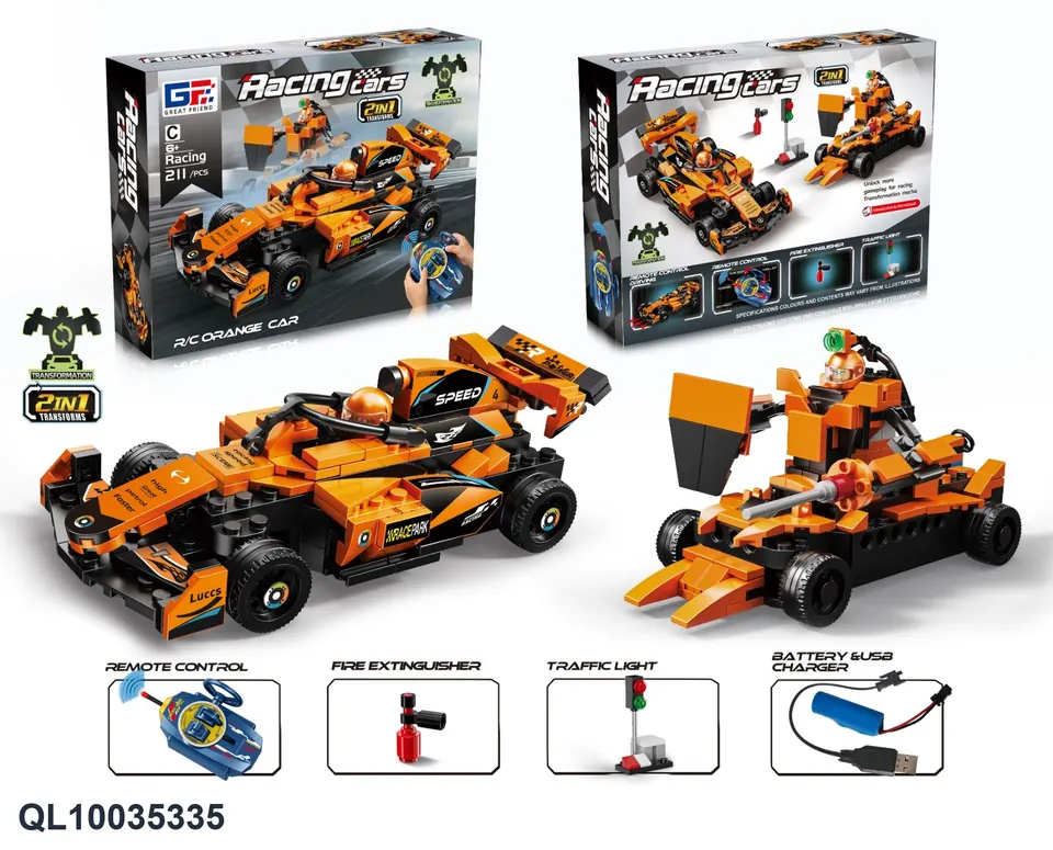 Puzzle City Sports Car Building Blocks 2 Deformation 4-Way 27MHZ Package With USB Charging Cable Remote Control McLaren MCL3F1 (211pcs) Color Box wholesale from Qili Toys