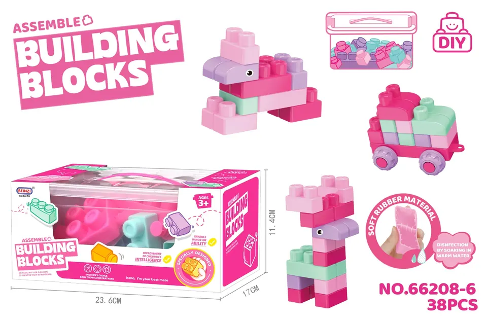 Puzzle Medium Particle Girls Soft Plastic Building Blocks (38pcs) Storage Bucket wholesale from Qili Toys