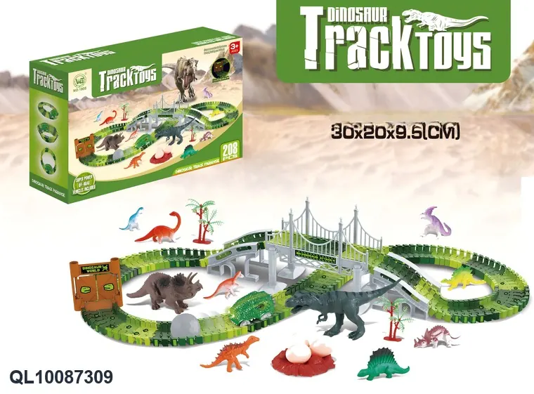 Rapid Electric Dinosaur Track Car (208 pieces, 164 track pieces, 1 aa battery included, lights not included) Color Box wholesale from Qili Toys