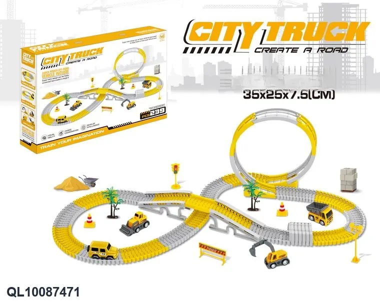 Rapid Electric Engineering Track Car (without flashing lights, 239 pieces, requires 2 aaa batteries - not included) Color Box wholesale from Qili Toys