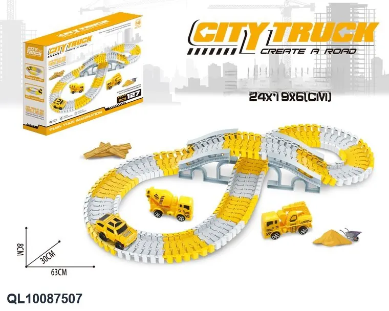 Rapid Electric Engineering Track Car (without flashing lights, 127 pieces, requires 1 aa battery - not included) Color Box wholesale from Qili Toys