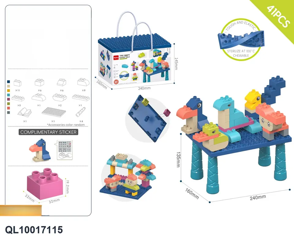 TPE Soft Glue Large Particle Building Blocks-Animal Series Building Block Table Set 41PCS Storage Box wholesale from Qili Toys