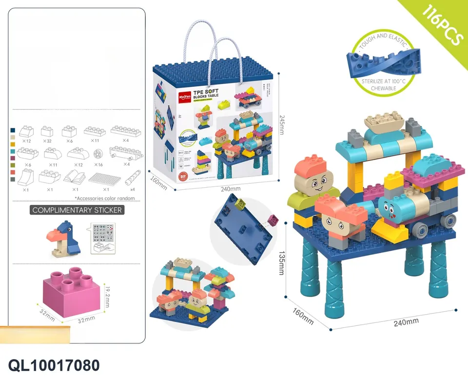 TPE Soft Glue Large Particle Building Blocks-Train Series Building Block Table Set 116PCS Storage Box wholesale from Qili Toys