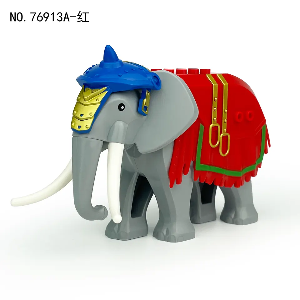 76913A-Red War Elephant (light gray male elephant + red robe + blue headgear) Bagged Pack wholesale from Qili Toys