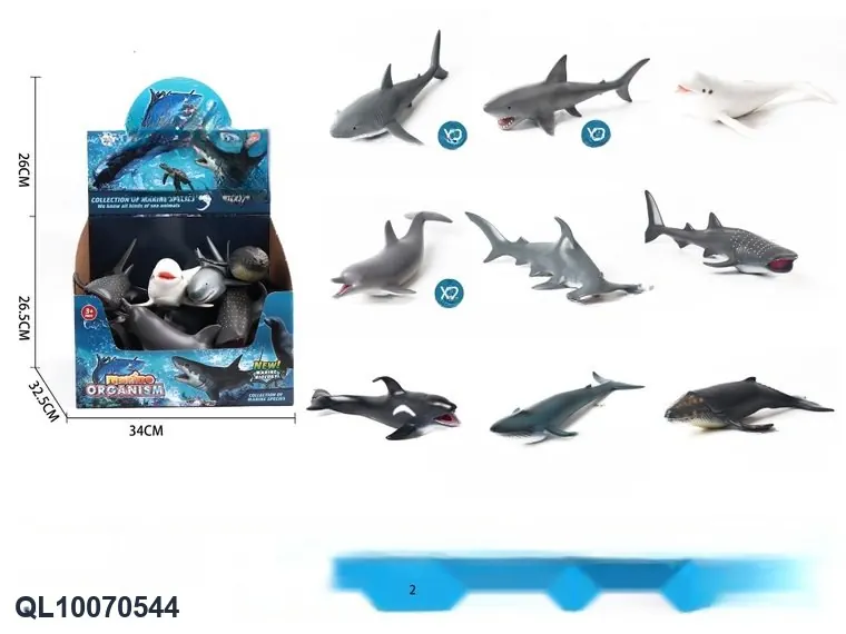 A Set Of 9 Eco-Friendly Melamine Shark Figurines Display Box wholesale from Qili Toys
