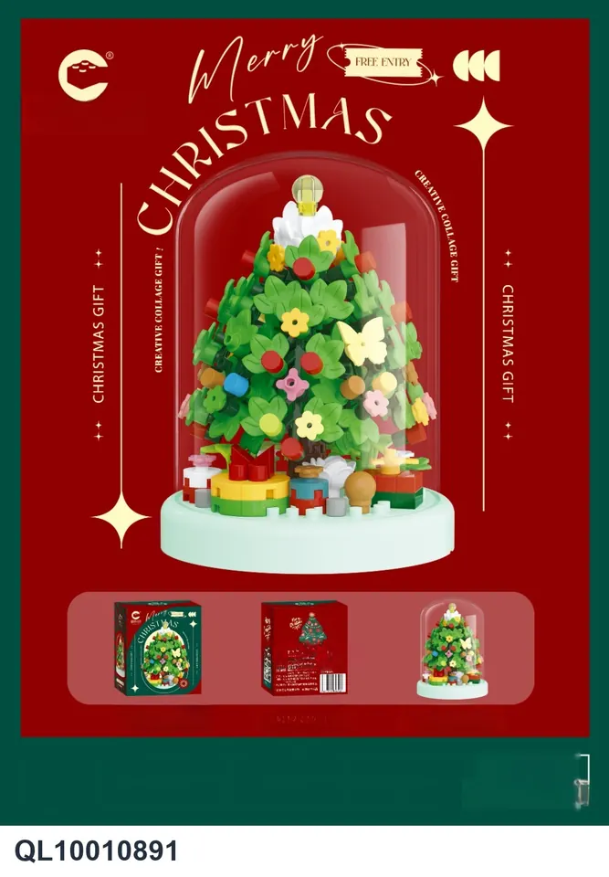 Assembling Small Particle Building Blocks-Round Cover-Christmas Tree 244PCS Color Box wholesale from Qili Toys
