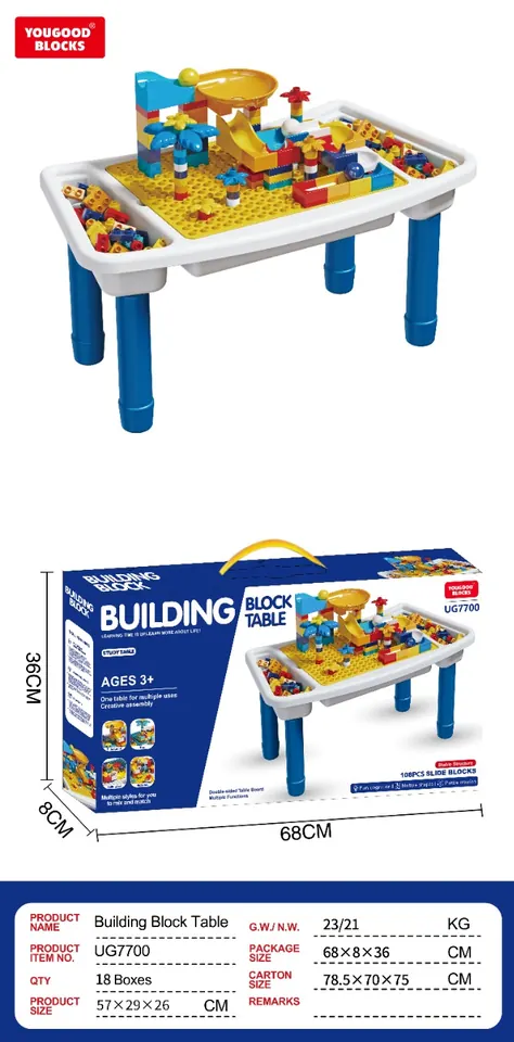 Building Block Table 108 Particle Building Blocks Without Chair Multifunctional Educational Toy Building Block Study Table Color Box wholesale from Qili Toys