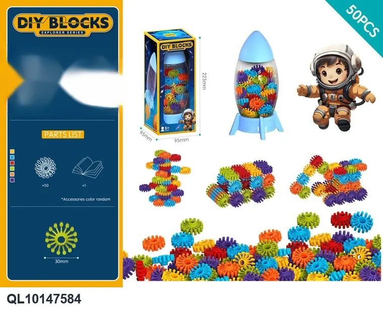 DIY 3.0 Gear Building Blocks - Approximately 50 Pieces / Rainbow Colors / Rocket Storage Box Square Window Color Box wholesale from Qili Toys