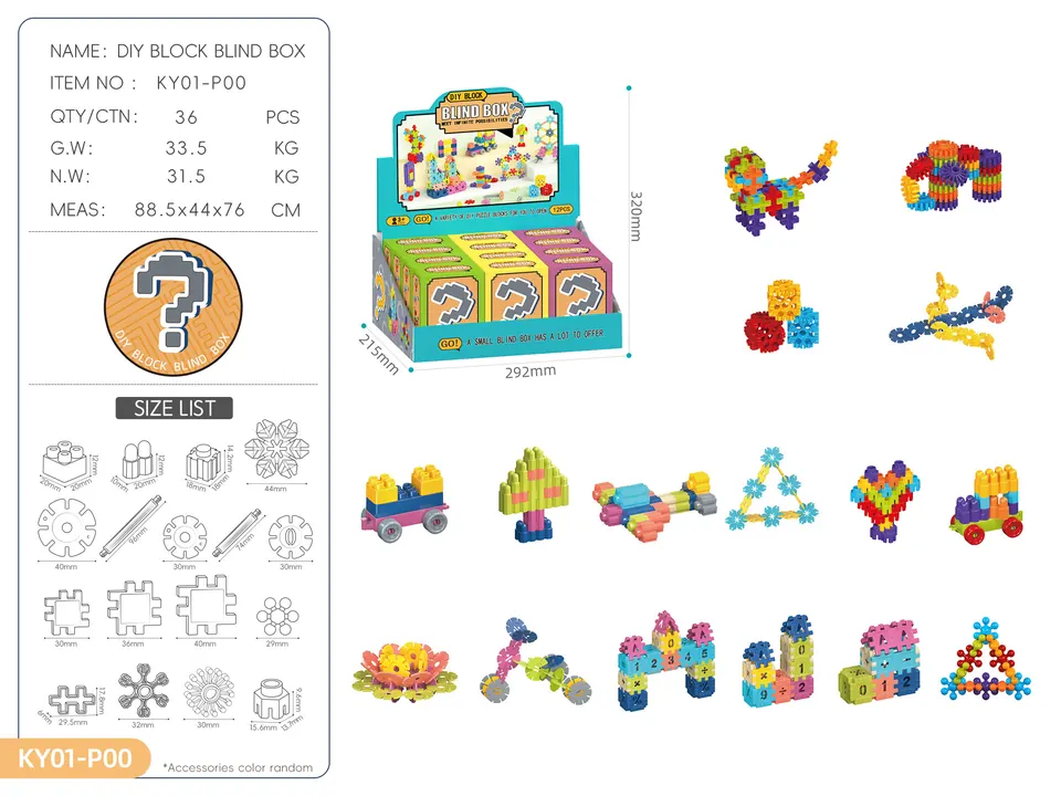 DIY Building Block Blind Box Set [12 Sealed Blind Boxes + 1 Display Box = 1 Set] Display Box wholesale from Qili Toys