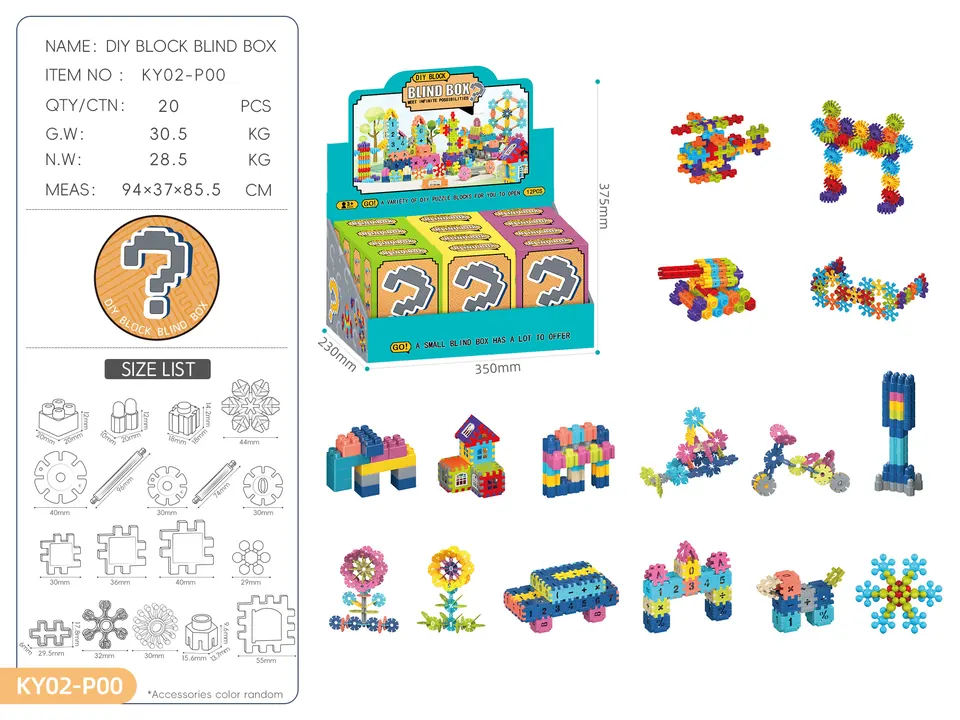 DIY Building Block Blind Box Upgrade Set: [12 DIY Sealed Building Block Blind Boxes + 1 Display Box] Display Box wholesale from Qili Toys
