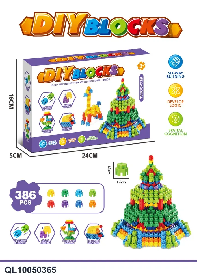 DIY Puzzle Assembled Hexagonal Building Blocks Color Box wholesale from Qili Toys