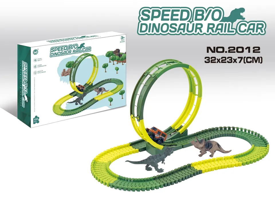 Fast-Speed Electric Dinosaur Track Car (without flashing lights, 100 pieces, requires 2 aaa batteries - not included, no battery included) Color Box wholesale from Qili Toys