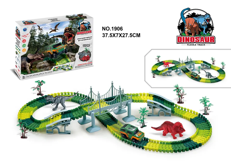 High-Speed Electric Dinosaur Track Car (without flashing lights, 192 pieces, 160 tracks, includes 1 aa battery battery not included) Color Box wholesale from Qili Toys