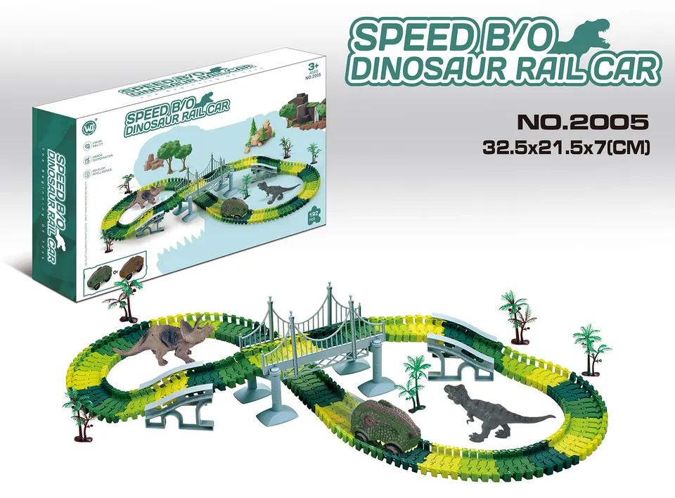 High-Speed Electric Dinosaur Track Car (without night lights, 192 pieces, 160 tracks) Color Box wholesale from Qili Toys