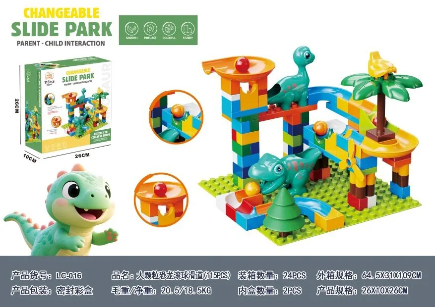 Large Particle Dinosaur Ball Slide (115pcs) Color Box wholesale from Qili Toys
