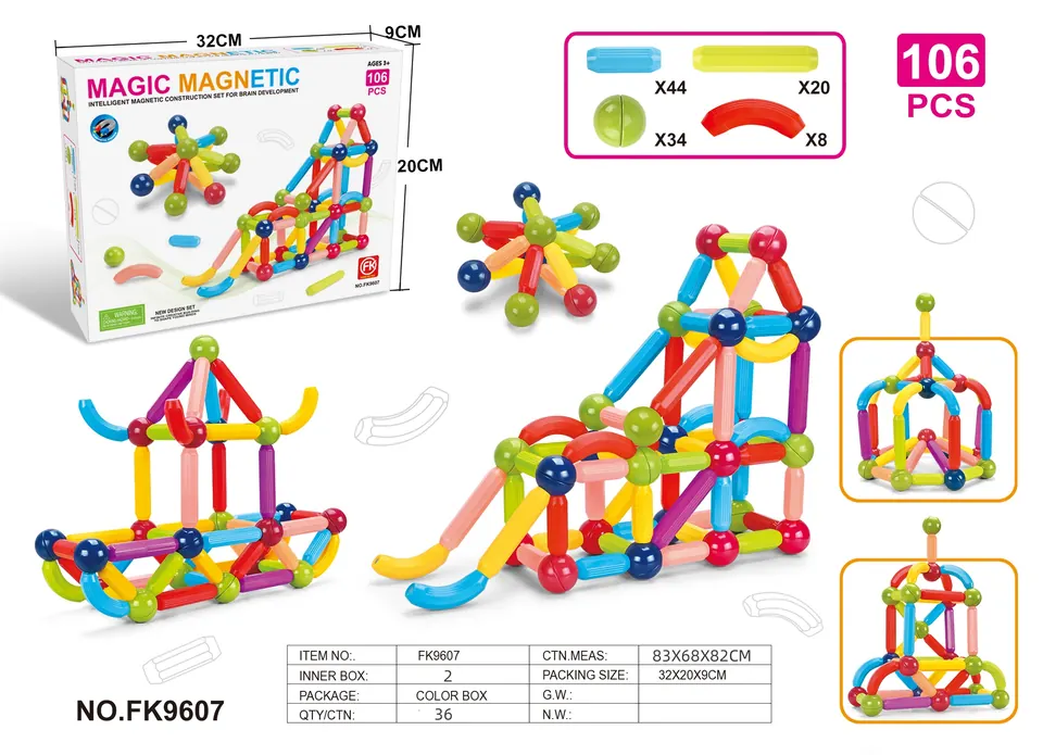 Magnetic Rod Building Set (106 pcs) Color Box wholesale from Qili Toys