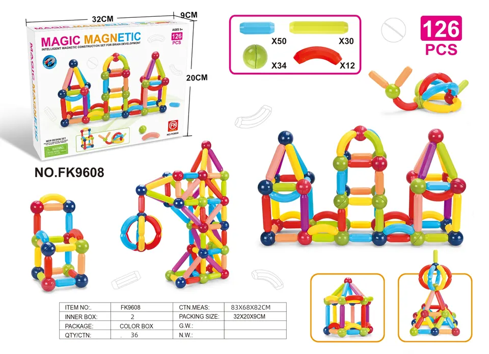 Magnetic Rod Building Set (126 pcs) Color Box wholesale from Qili Toys