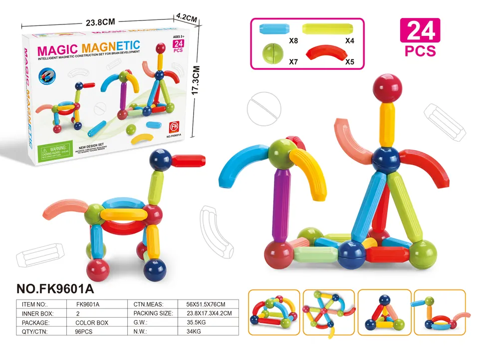 Magnetic Rod Building Set (24 pcs) Color Box wholesale from Qili Toys