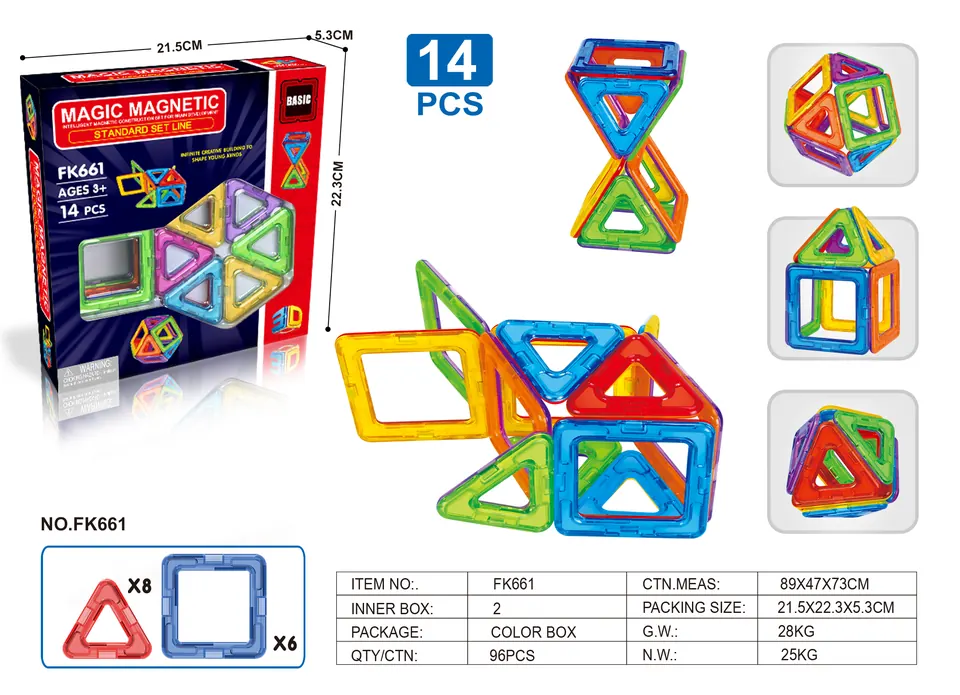 Magnetic Tiles Building Set (14 pcs) Color Box wholesale from Qili Toys