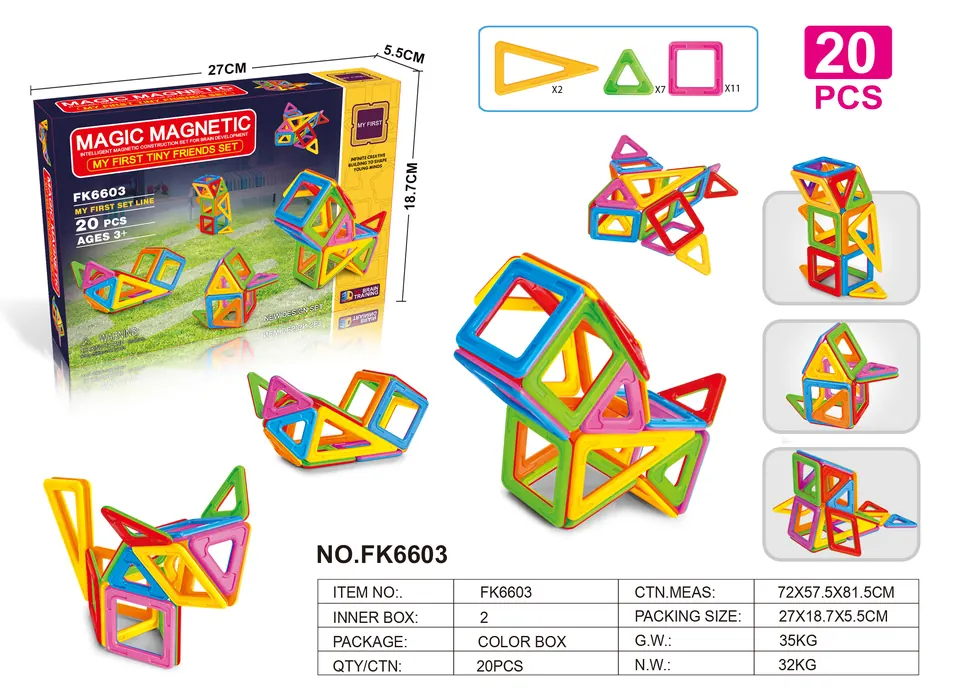 Magnetic Tiles Building Set (20 pcs) Color Box wholesale from Qili Toys