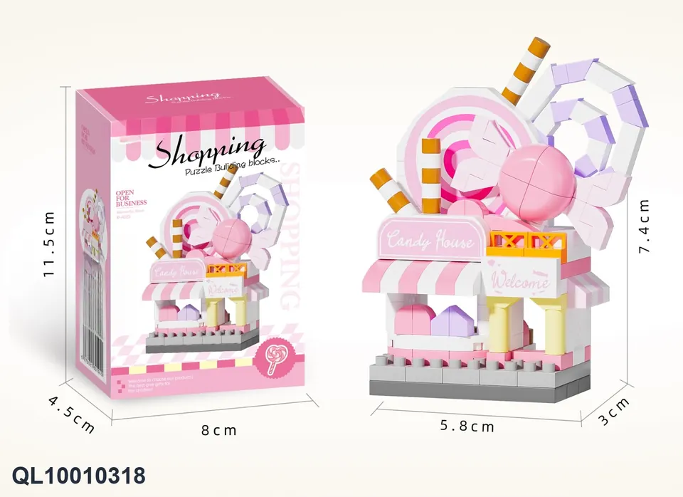 Mini Street Scene Candy Shop, 214-Piece Building Block Set Color Box wholesale from Qili Toys