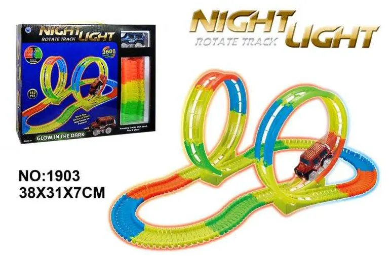 Night-Illuminated Track Car (360-degree rotation, 152 pieces, requires 2 aaa batteries - batteries not included) Display Box wholesale from Qili Toys