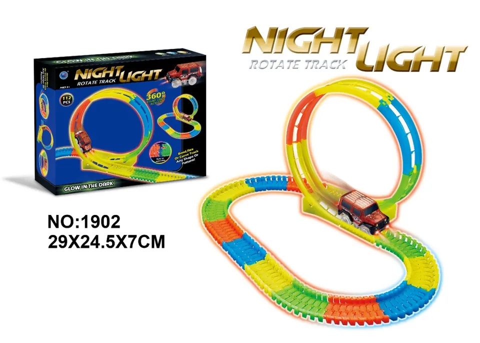 Night-Vision Track Car (360-degree rotation, 112 pieces, requires 2 aaa batteries - batteries not included) Color Box wholesale from Qili Toys