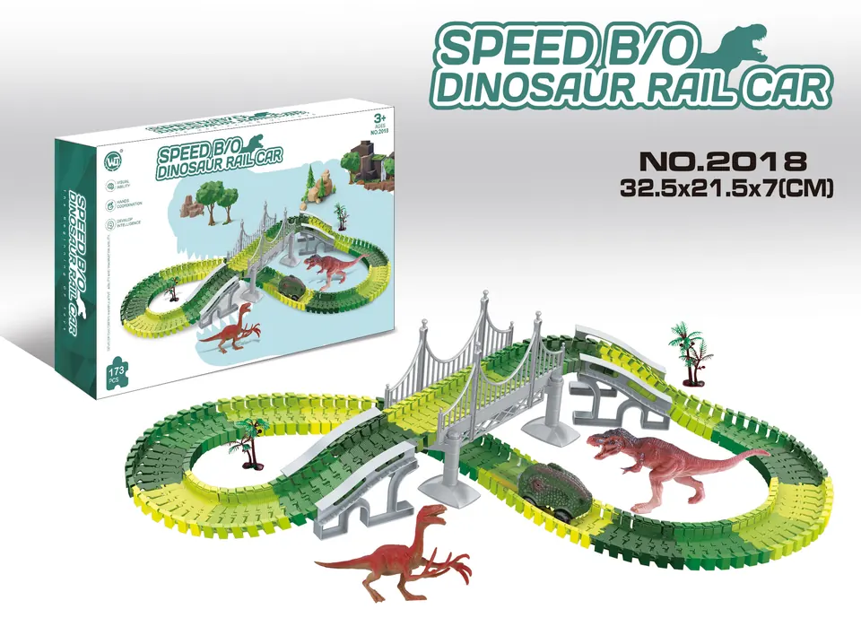 Rapid Electric Dinosaur Track Car (without flashing lights, 173 pieces, requires 1 aa battery - not included) Color Box wholesale from Qili Toys